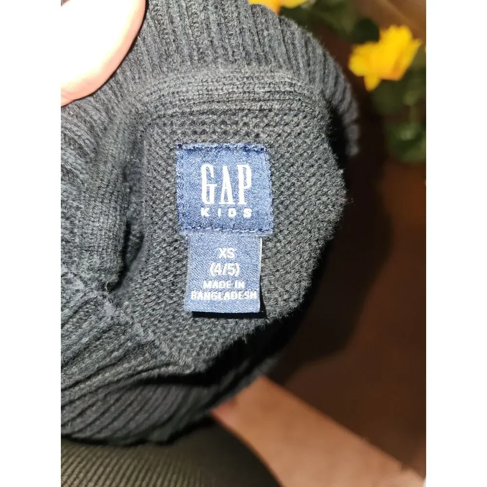 GAP Kids XS (4/5) Black Cable Knit Shawl Collar Pullover Sweater Long Sleeve